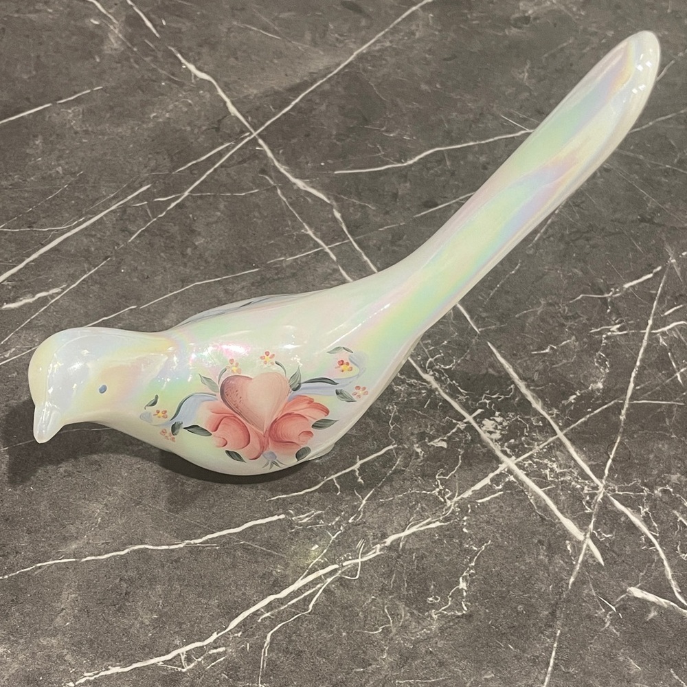 Iridescent Bird Fenton Figurine with Floral Design